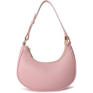 Women Light Pink Retro Classic Clutch Shoulder Tote Hand Bag With Zipper Closure